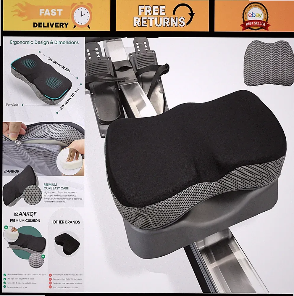 Memory Foam Rowing Machine Seat Cushion - Non-Slip, Washable Cover, Fits Most In