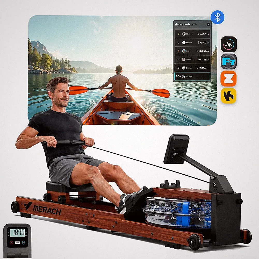 MERACH Foldable Water Rowing Machines for Home Dedicated Monitor Free MERACH App