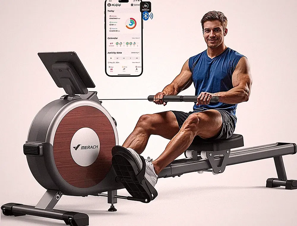 Merach Q1S Magnetic Rowing Machine Indoor, Dual Slide Rail, Quiet & Smooth