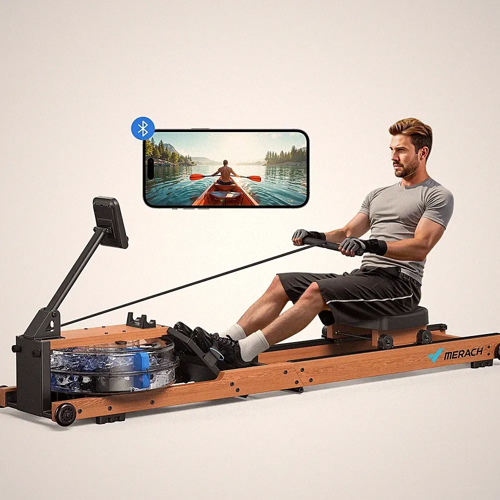 MERACH R28 Foldable Water Rowing Machines for Home Gym with 400LB Weight Wood