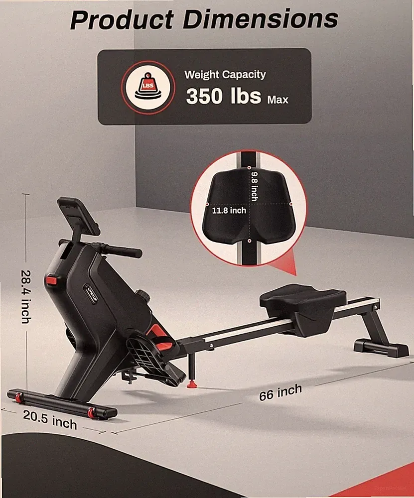 MERACH Rowing Machine Bluetooth Kinomap App, 350 lb Capacity, 66 in, Black