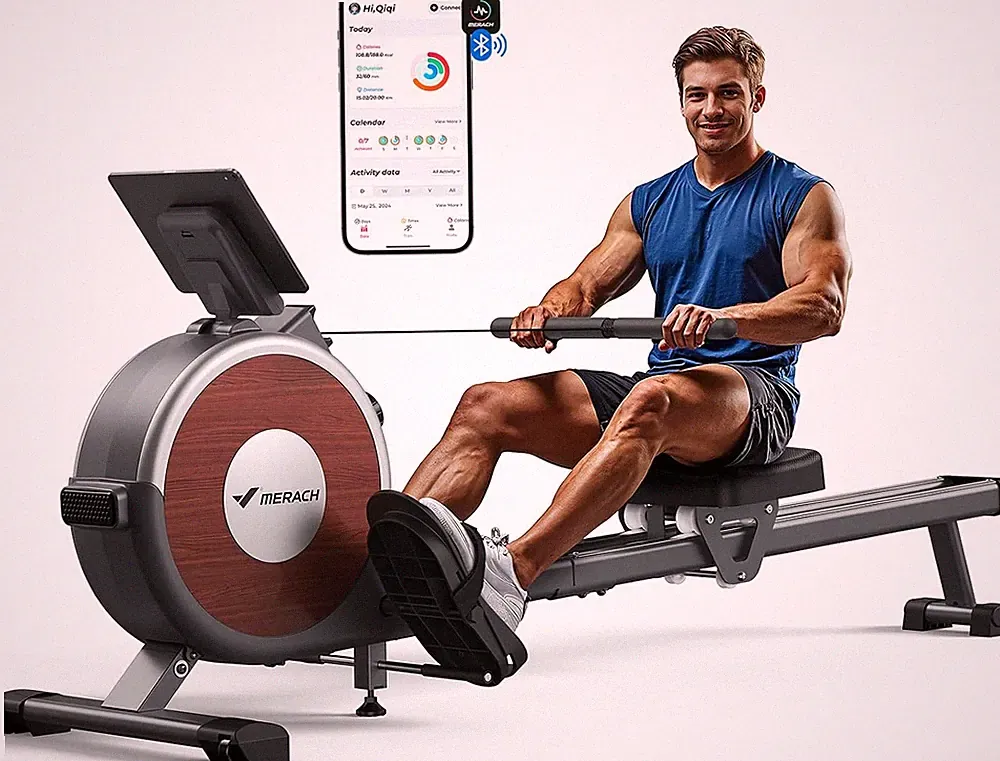 MERACH Rowing Machine Magnetic 16 Levels Quiet Dual Slide Rail