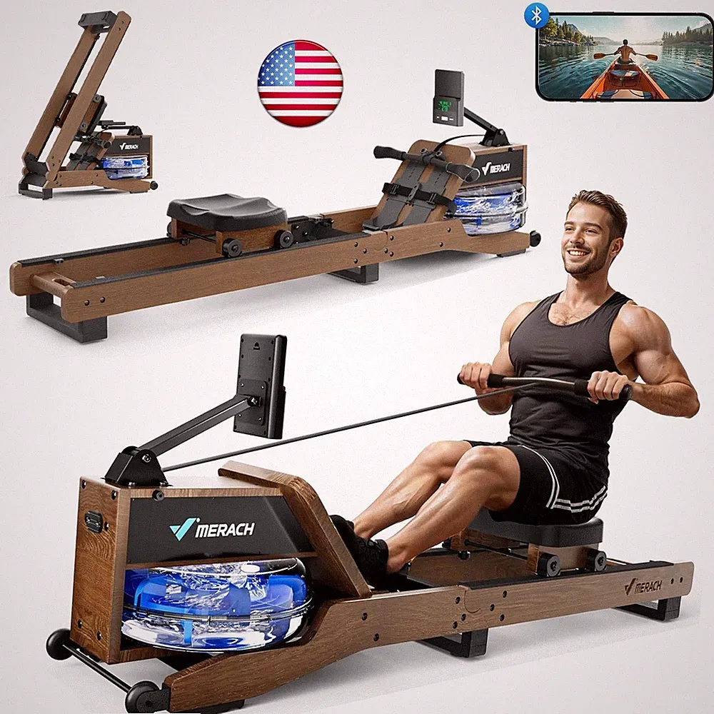 MERACH Water Rowing Machines for Home Foldable With 12 Enhanced Resistance Blade