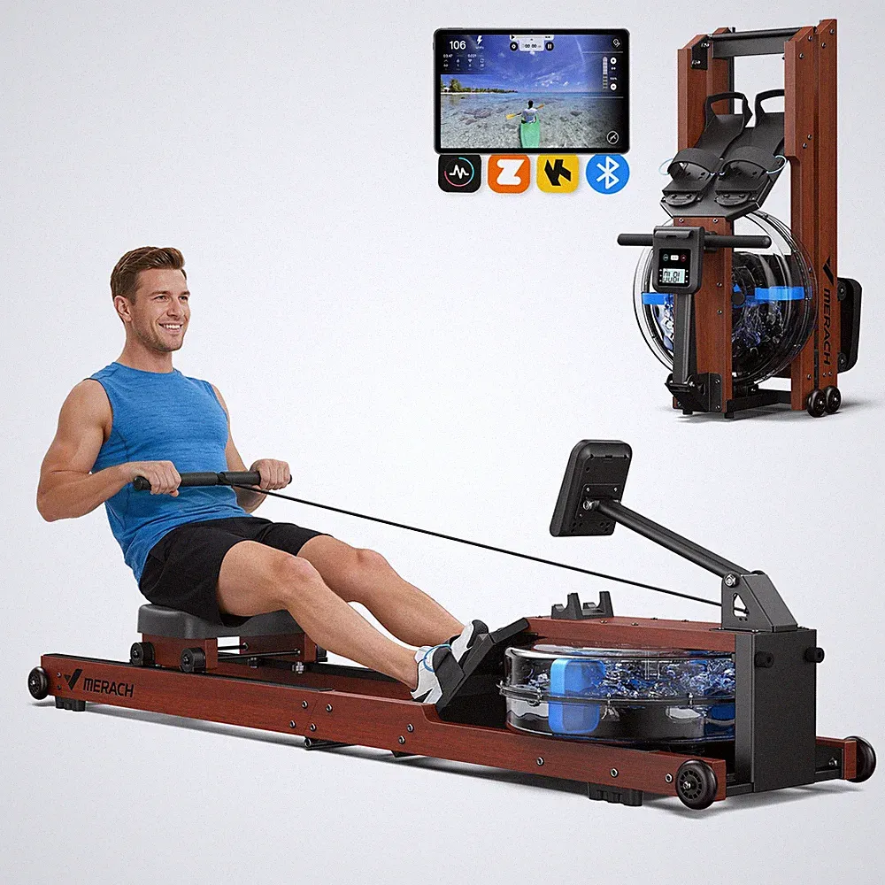 MERACH Water Rowing Machines Home with 400LBS Free App for Immersive Water Rower