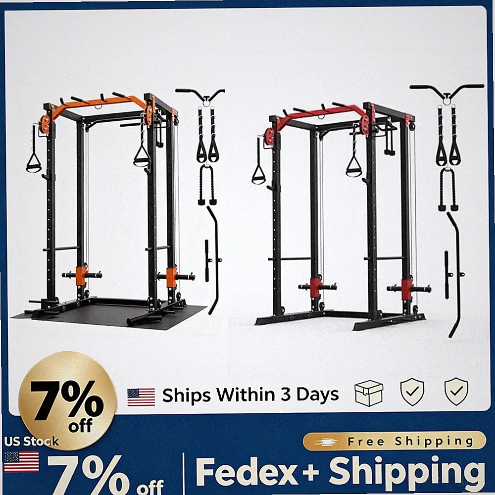 Multi-Function Power Cage 2000LBS Squat Rack with Adjustable Dual Pulley Cable