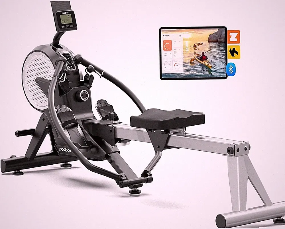Pooboo Dual Scull Rowing Machine with Wind and Magnetic Resistance Rower Machine