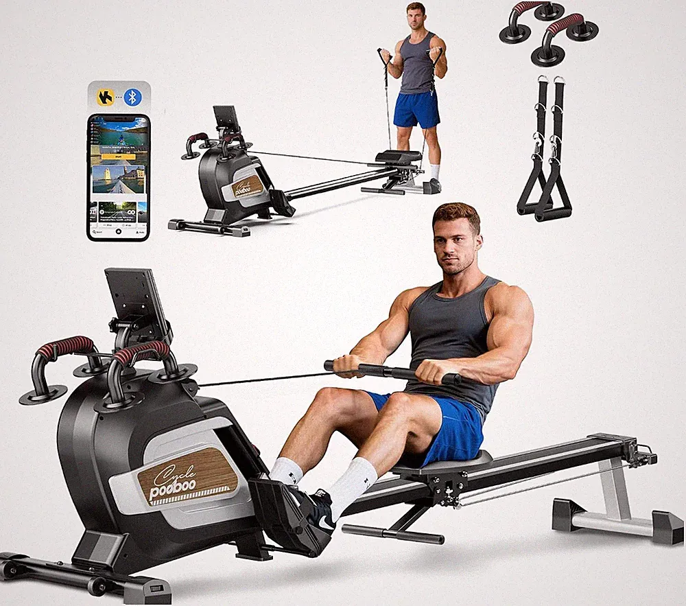 Pooboo Rowing Machine for Home, Foldable Magnetic Rowing Machine