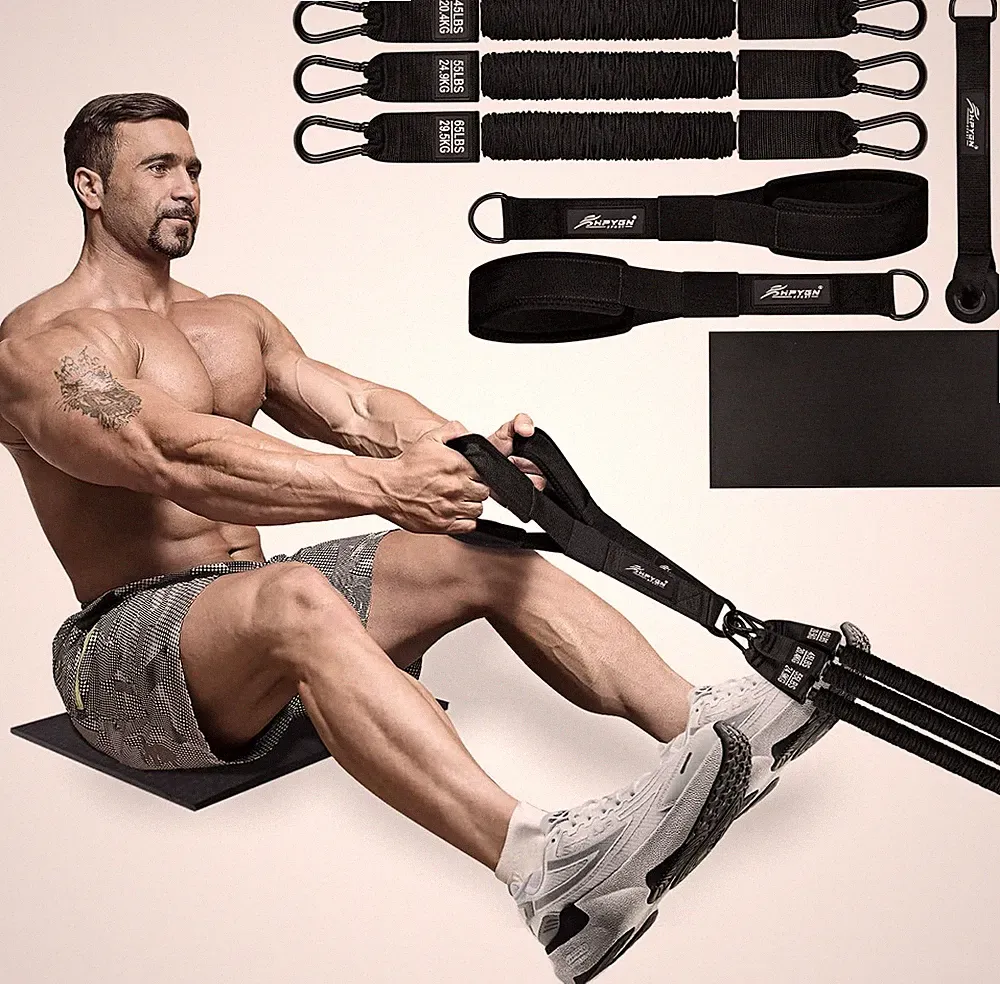 Portable Rowing Resistance Bands & Jump Rope for Full-Body Home Workouts