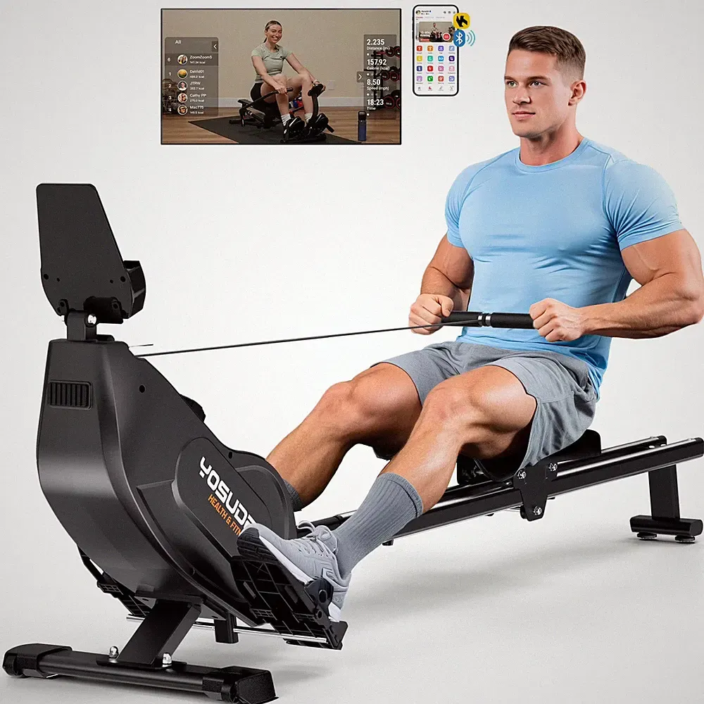 Rowing Machine 350lb Foldable Rower 16 Levels Bluetooth