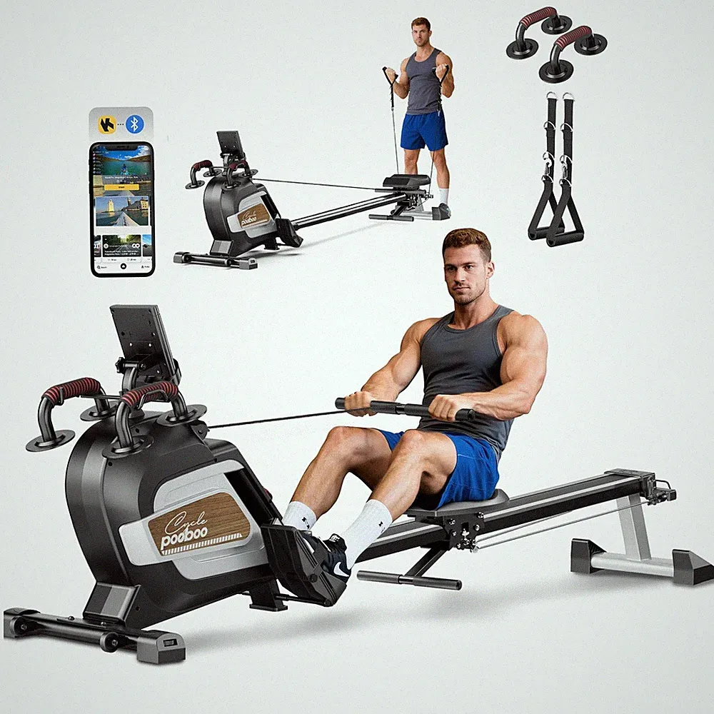 Rowing Machine Foldable Magnetic Home Fitness Equipment H015 Wood pooboo
