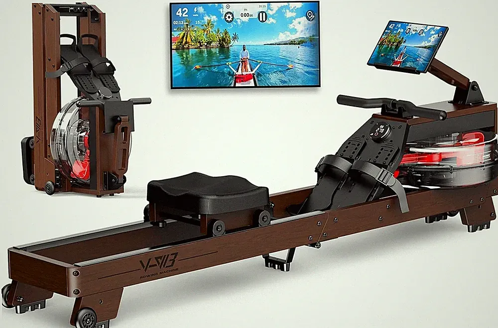 Rowing Machine - Solid Wood Rowing Machines for Home, Water Rowing Machine Folda