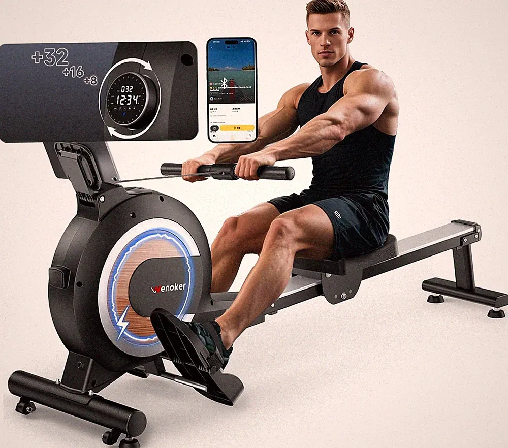 Rowing Machine,Wenoker Magnetic Rower Machine for Home,App Supported 350 LB Weig