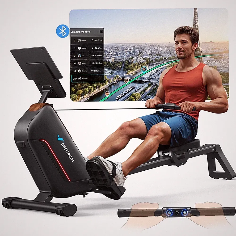 Rowing Machines for Home, Quiet Row Machine with 51.2" Extended Rail, 16-Level P