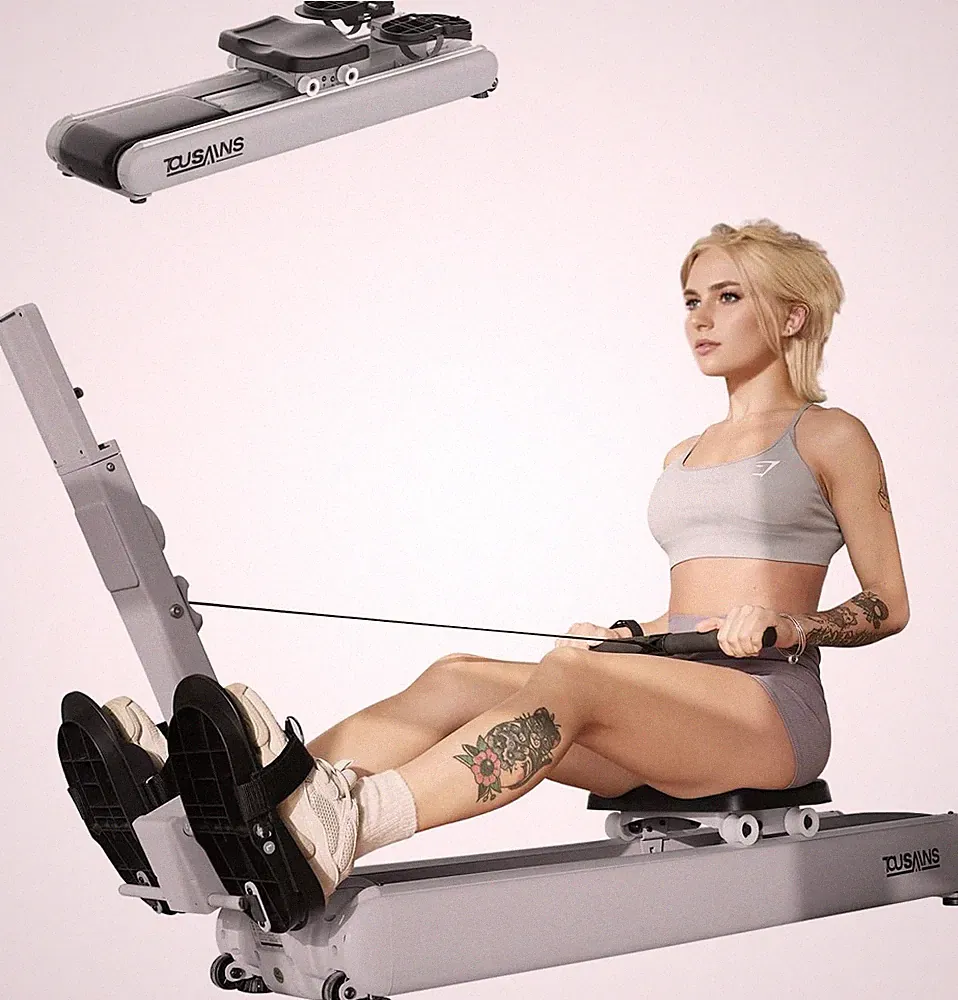 Self-Power Rowing Machine Magnetic Folding 32 Levels Quiet Dual Rail Rower Home