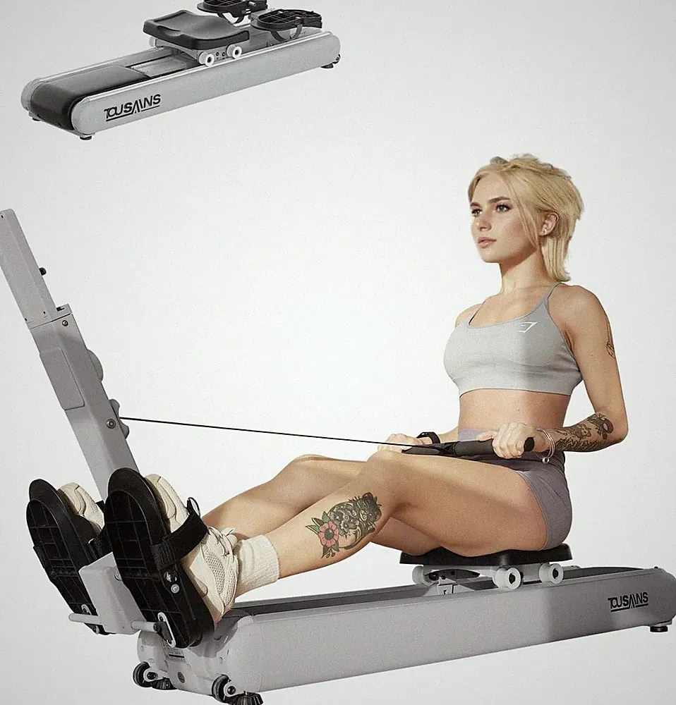 Self-Power Rowing Machine Magnetic Folding 32 Levels Quiet Dual Rail Rower Home