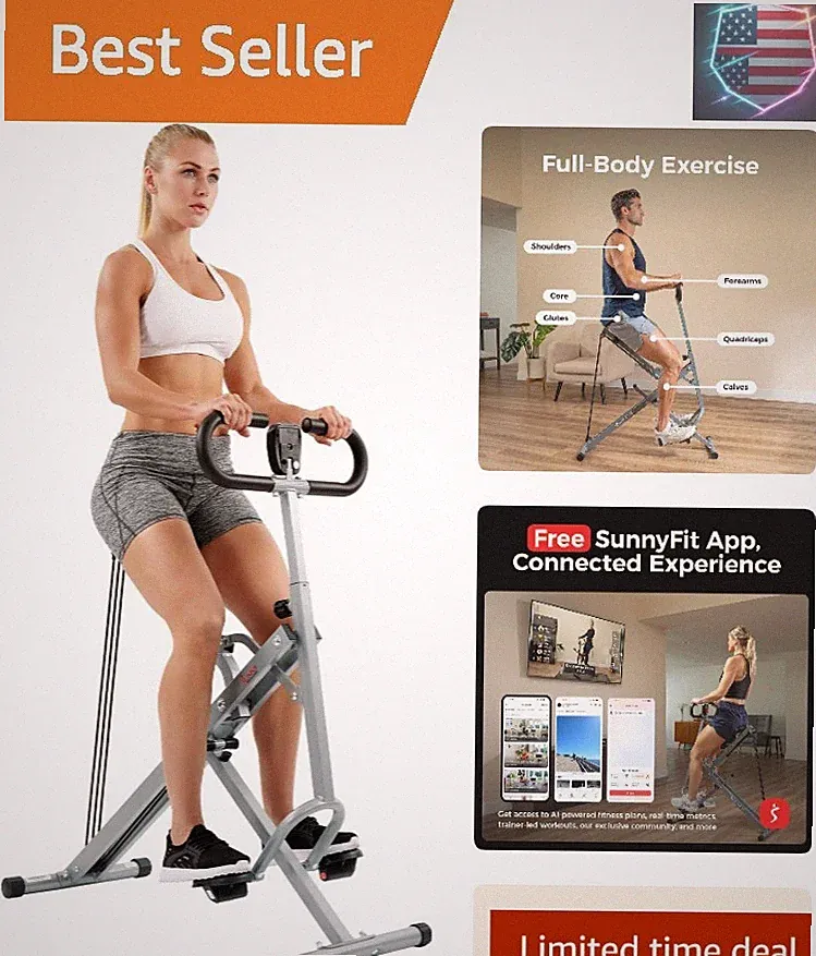 Smart Row-N-Ride Glute & Leg Trainer, Foldable Squat Assist Rower with Exclus...