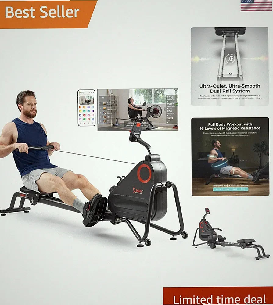 Smooth Operation Magnetic Rower with Digital Monitor & Easy Storage - Home Gym