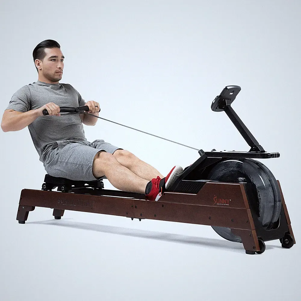Smooth Quiet Wooden Water Rowing Machine Bluetooth Dynamic Resistance Full Body