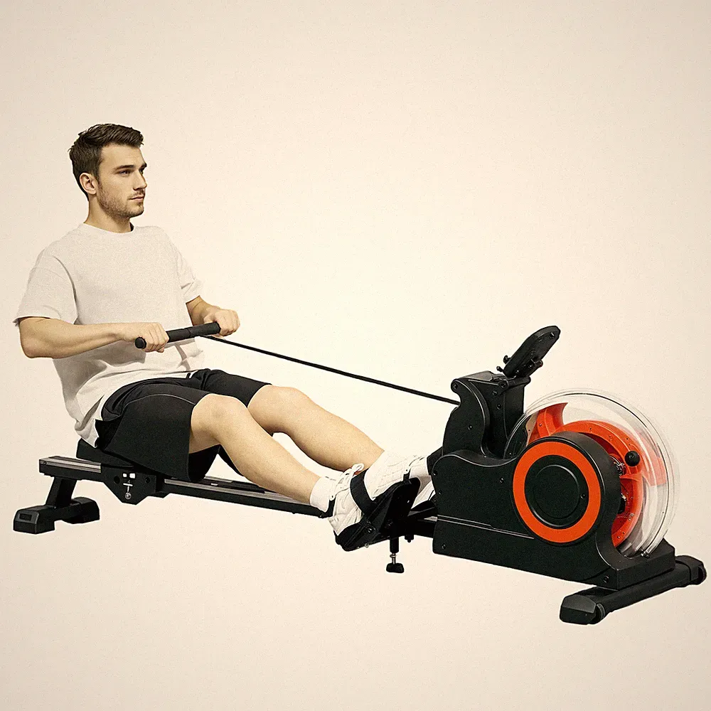 Soozier Foldable Water Rowing Machine with Wheels for Home Gym, Red