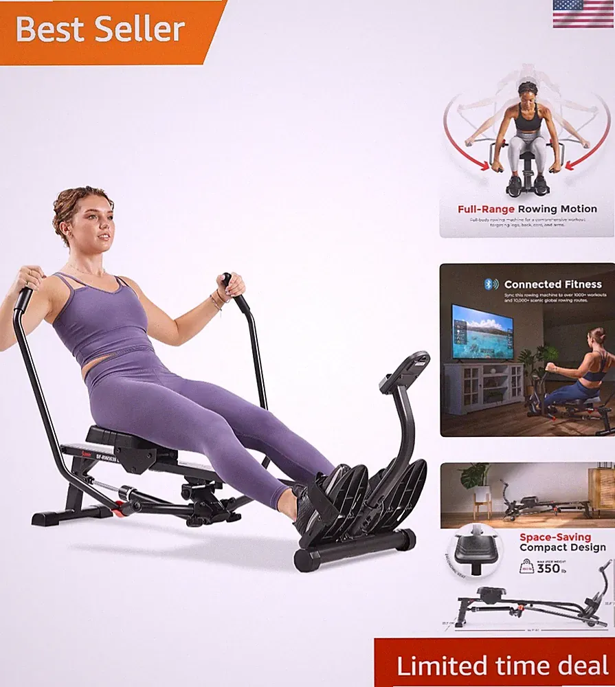 Space-Saving Rowing Machine with LCD Monitor & Ergonomic Seat - 400 LB Capacity