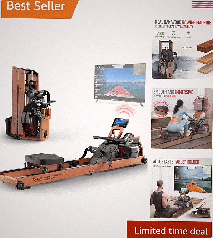 Space-Saving Water Rowing Machine for Home – 400lbs Capacity & Large Water Tank