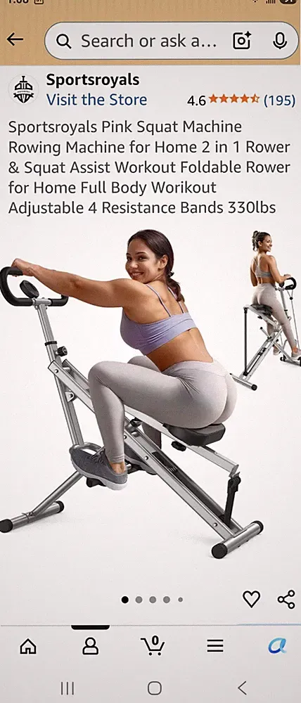 Sportsroyals Gray Squat Machine Rowing Machine With 4 Adjustable And Bands.