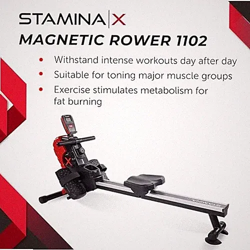 STAMINA MAGNETIC ROWER ROWER MACHINE WITH SMART WORKOUT APP - BLACK-RED
