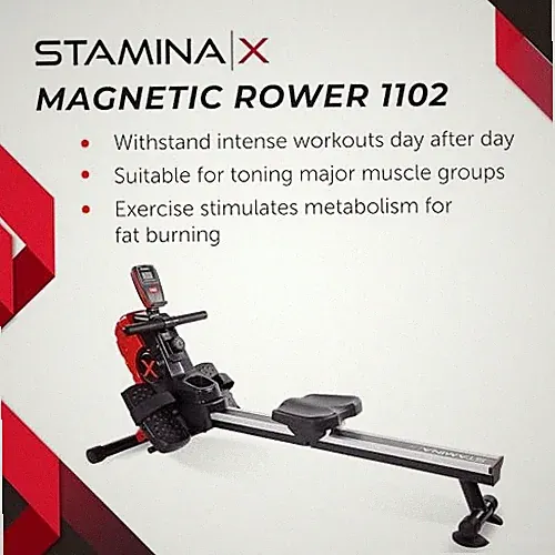 STAMINA MAGNETIC ROWER - ROWER MACHINE WITH SMART WORKOUT APP - ROWING - RED