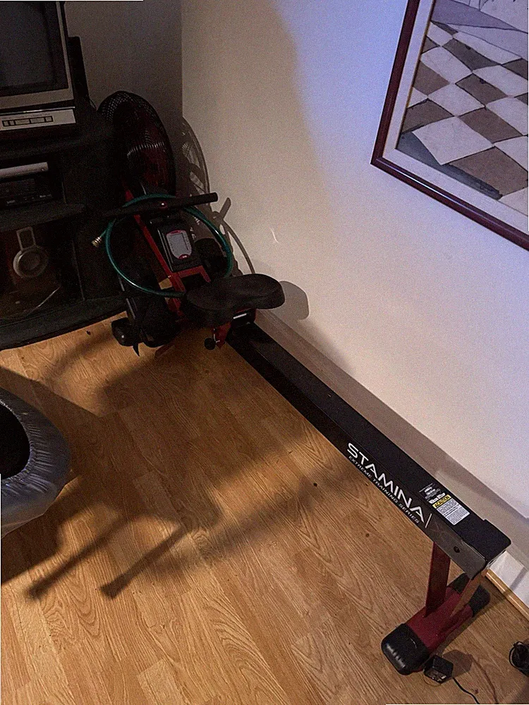 Stamina Rowing Machine w/ LCD Display, Home Use, Black/Red Steel Frame