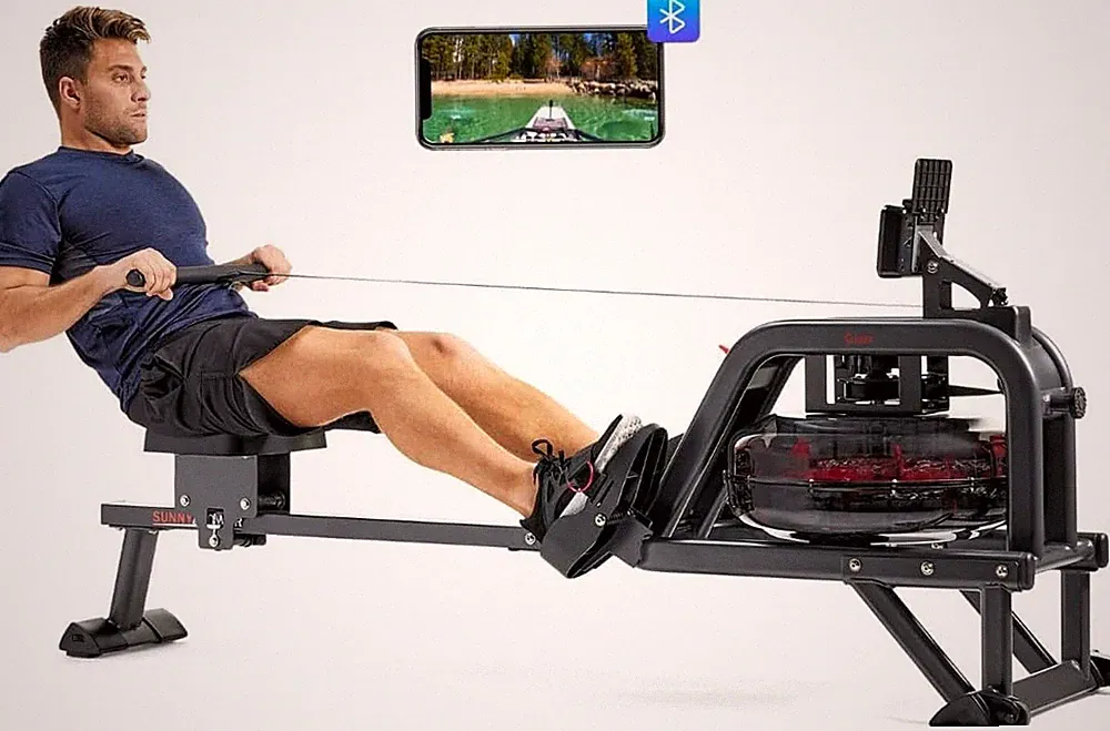 Sunny Health & Fitness AquaStrive Series Smart Water Rower with 300LB Capacity