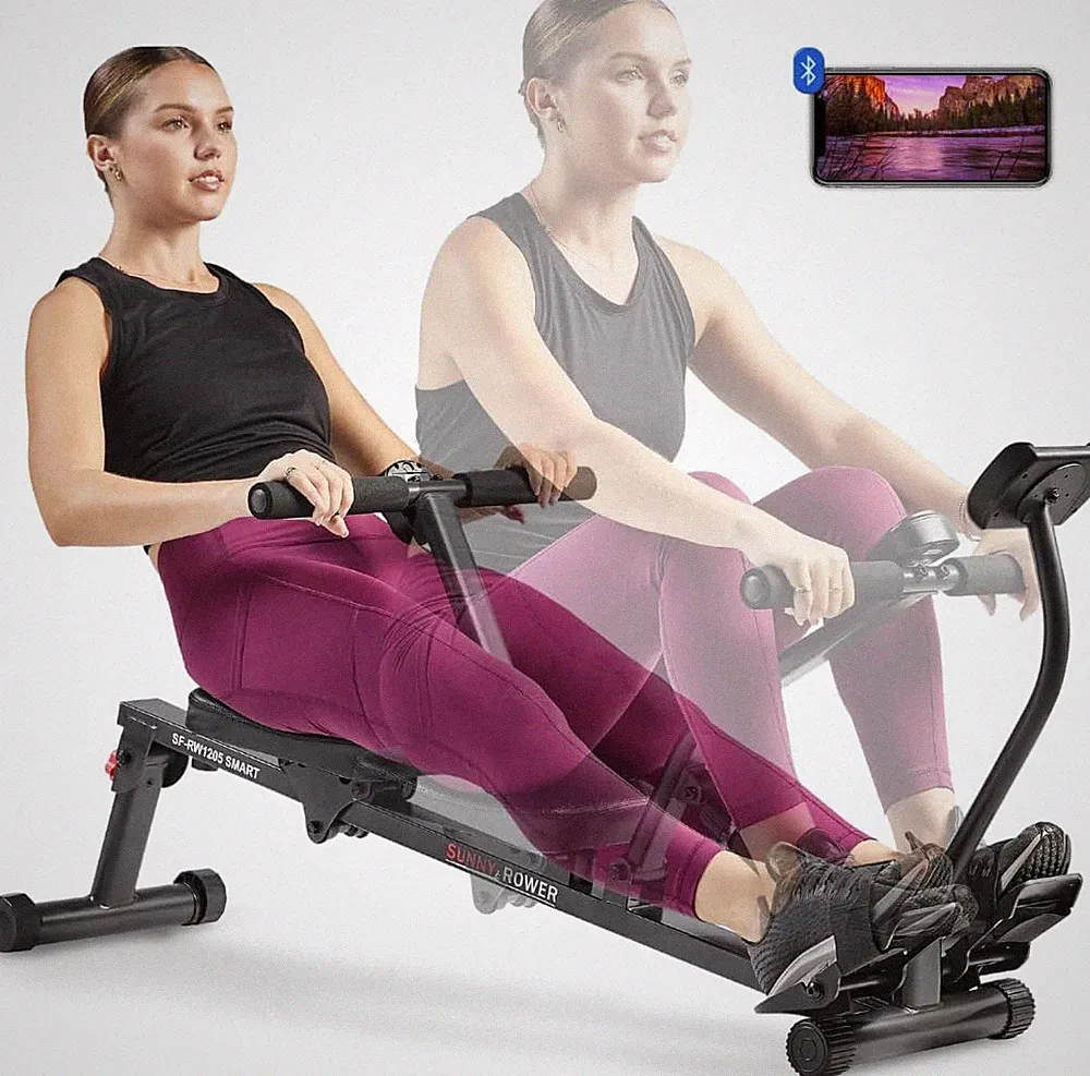 Sunny Health & Fitness Compact Adjustable Rowing Machine with 12 Levels of Resis