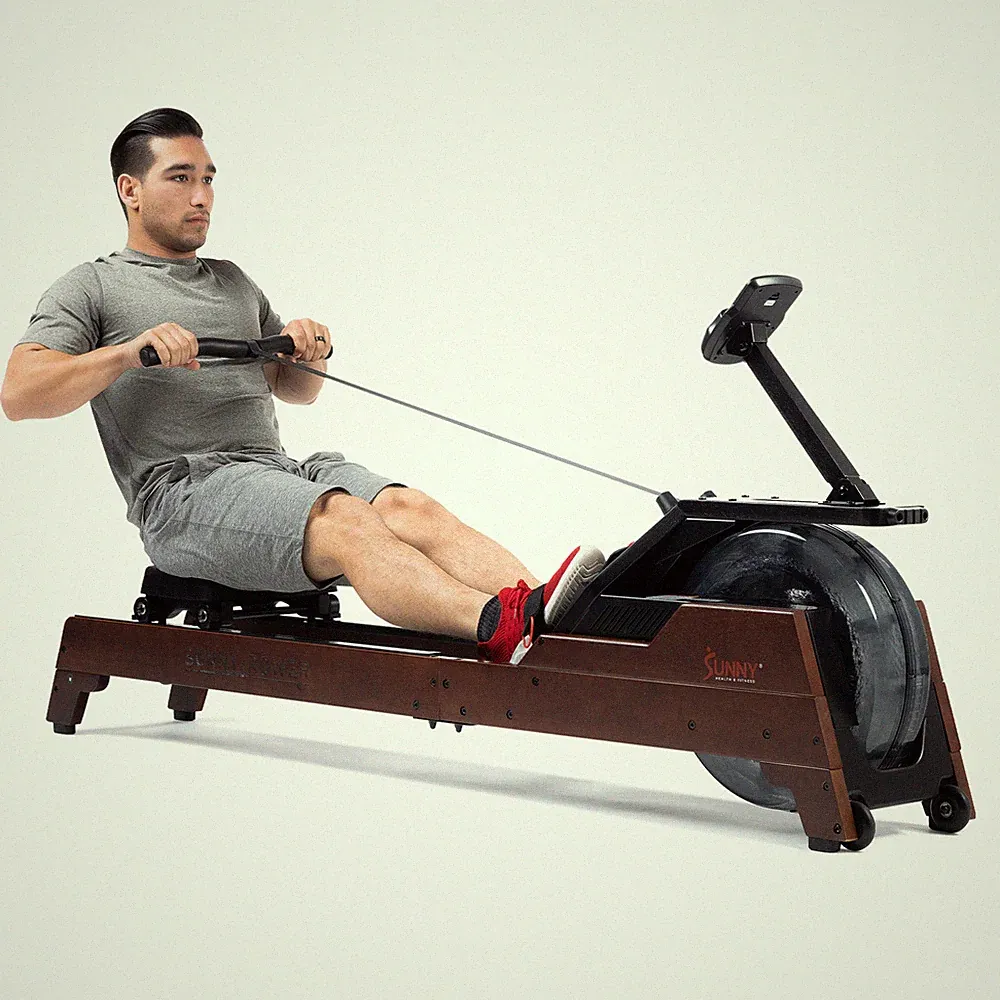 Sunny Health Fitness Elite Wooden Water Rowing Machine w/ Bluetooth SF-RW522075