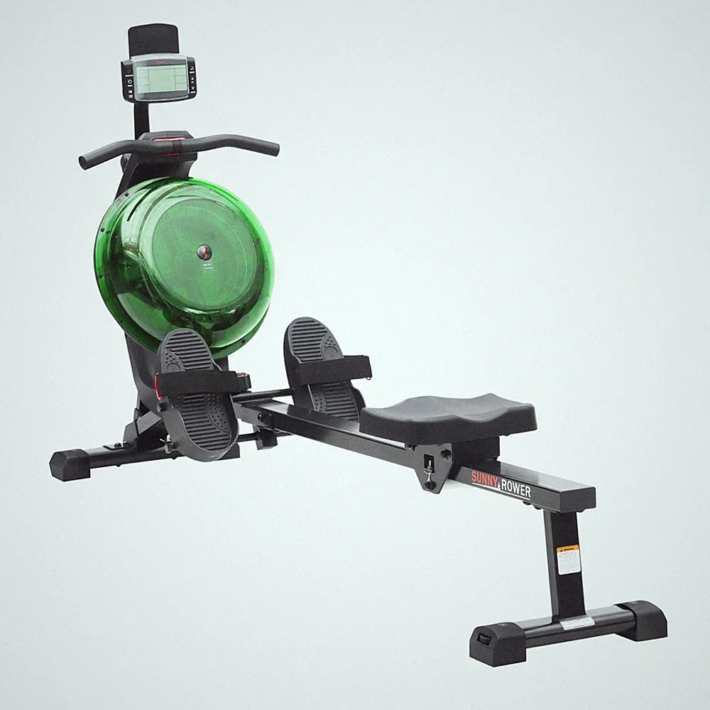 Sunny Health & Fitness Hydro + Dual Resistance Smart Magnetic Water Rower- Green