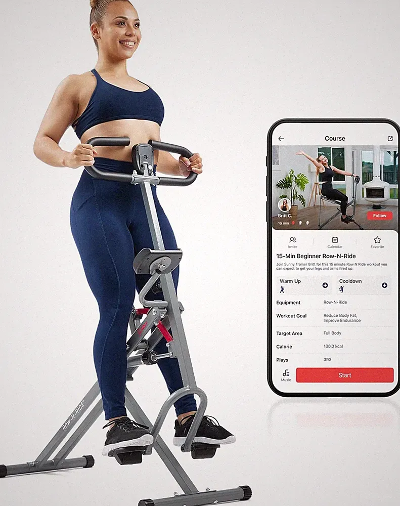 Sunny Health & Fitness Row-N-Ride PRO, Full Body Combo Squat Machine W/Optional