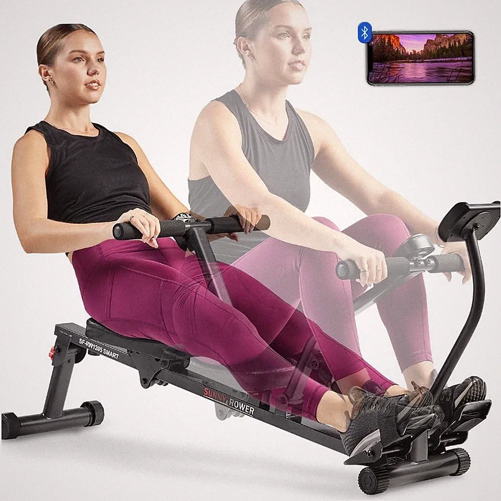 Sunny Health & Fitness Smart Compact Adjustable Rowing Machine -Black