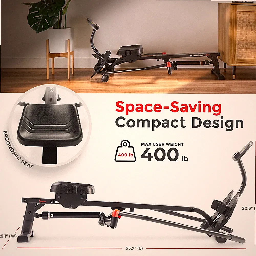 Sunny Health & Fitness SMART Compact Full Motion Rowing Machine - SF-RW5639SMART