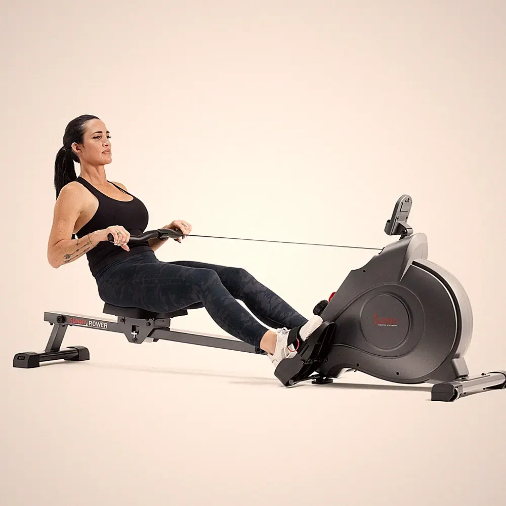 Sunny Health & Fitness Smart Extra Long Slide Rail Magnetic Rowing Machine