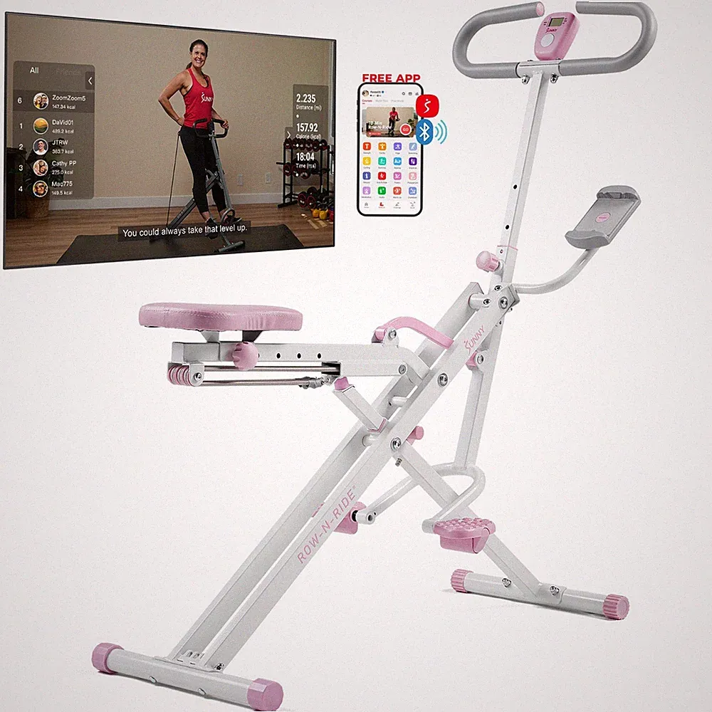 Sunny Health & Fitness SMART Upright Row-N-Ride? Exerciser in Pink - P2100SMART