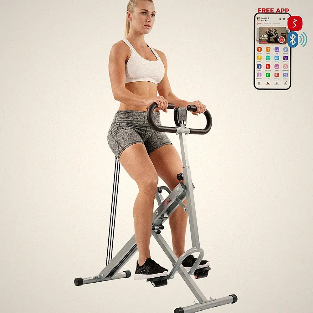 Sunny Health & Fitness Squat Assist Trainer Smart Upright Row-N-Ride Exerciser