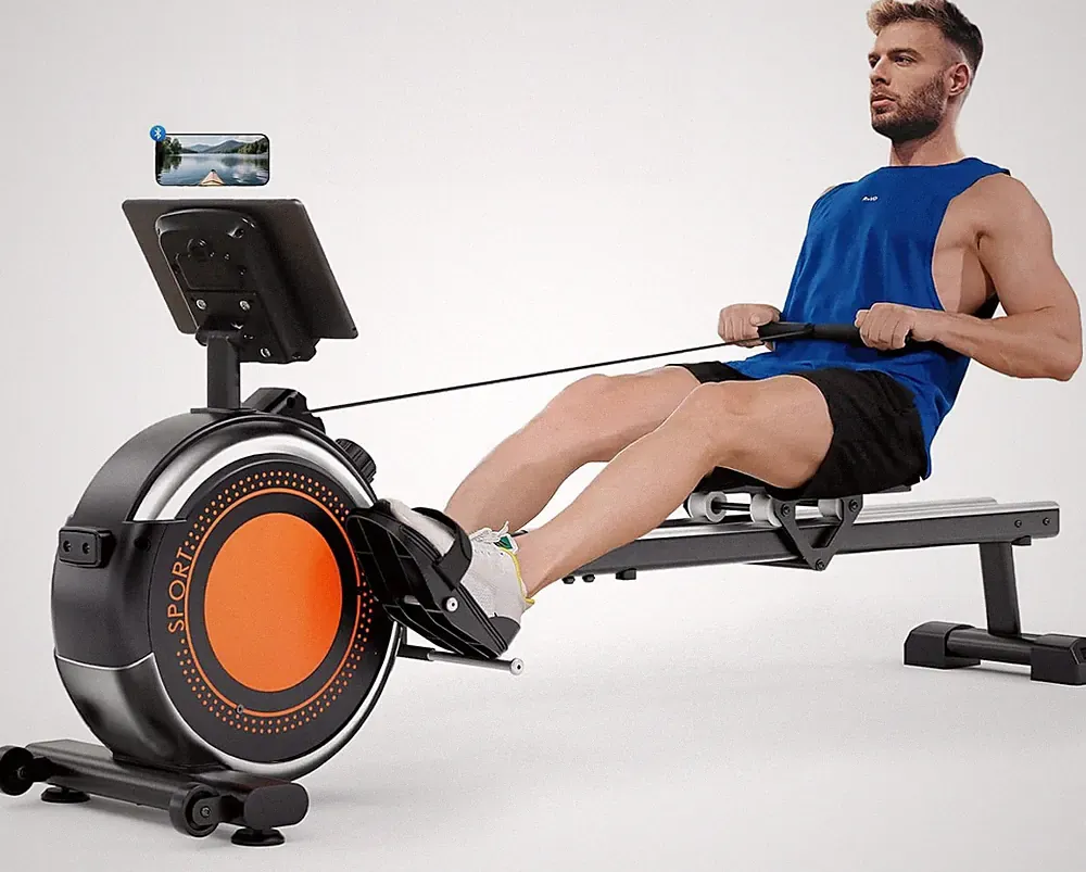 Upgraded Magnetic Rowing Machine, 16 Resistance Levels, LCD Monitor, App Ready
