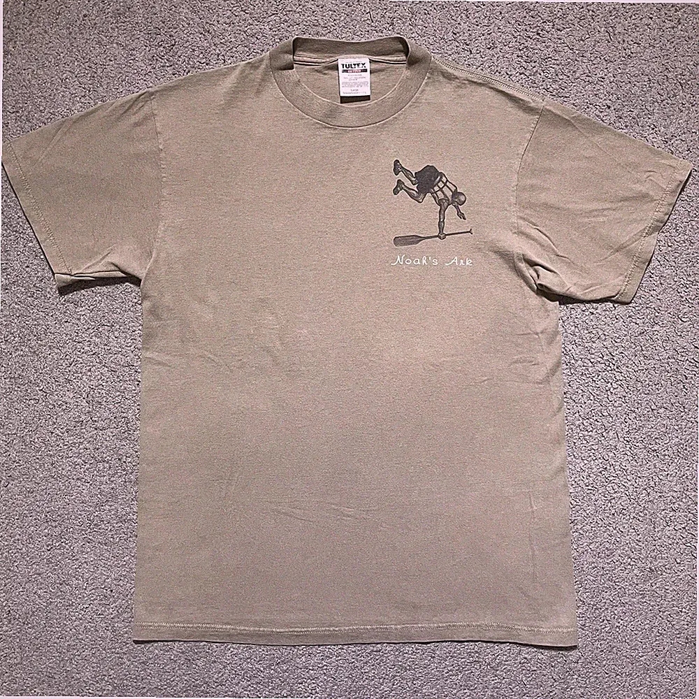 Vintage Noahs Ark White Water T Shirt Mens Large Beige Short Sleeve Rowing 1992