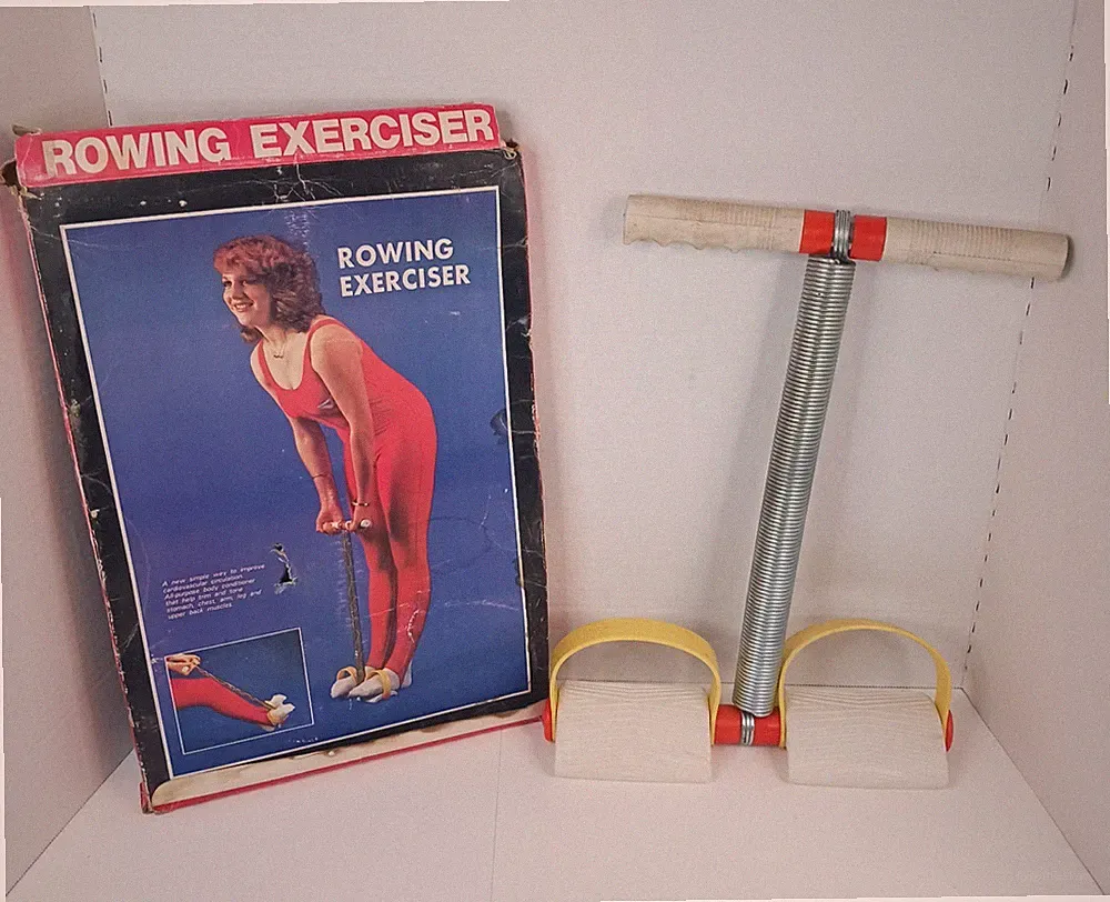 Vintage Spring Action Rowing Exerciser Compact Pull up Rower Machine 1980's
