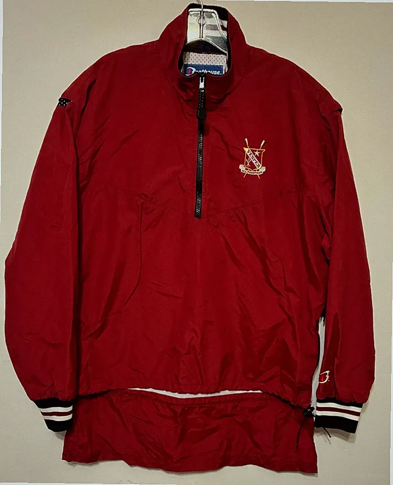 Vintage VESPER Boathouse Crew Jacket Large Red Vented Windbreaker Raincoat