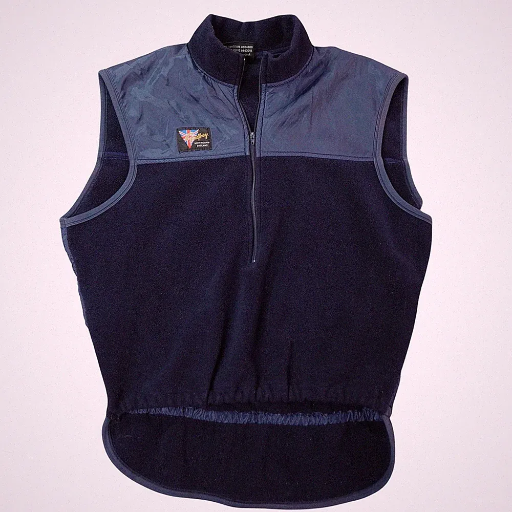 VTG Godfrey Fleece Rowing Vest Mens XL Navy Blue Quarter Zip UK Mazu