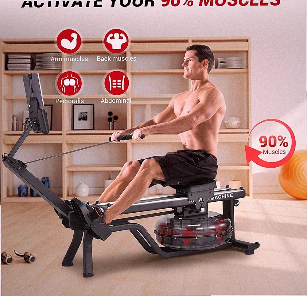 Water Rowing Machine for Home 380 Lbs Rower with Digital Monitor, Tablet Holder