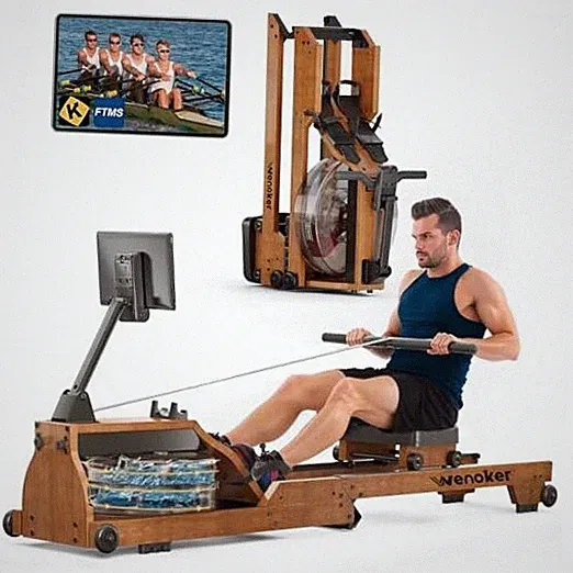 Water Rowing Machine for Home Use, Wooden Foldable Rower Machine Wood grain