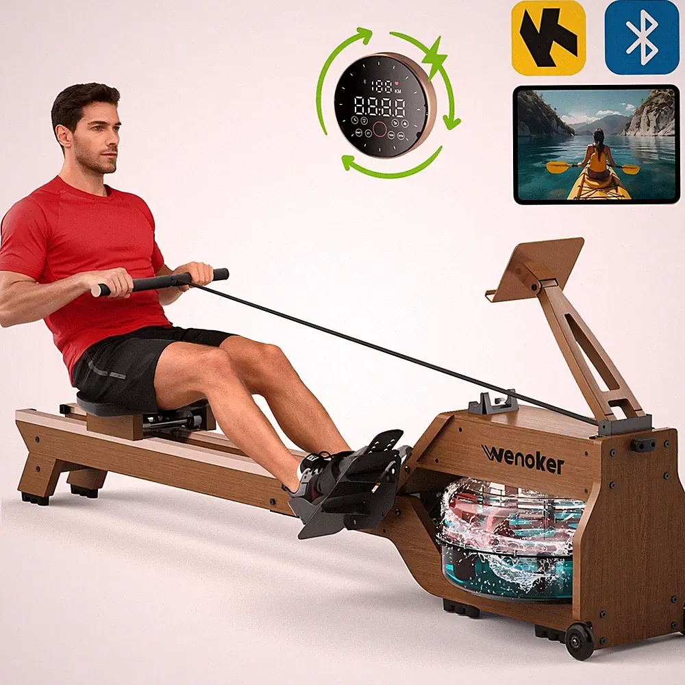 Wenoker 211-50 Rowing Machine Water Resistance Home Gym Rower Wooden Frame 400lb
