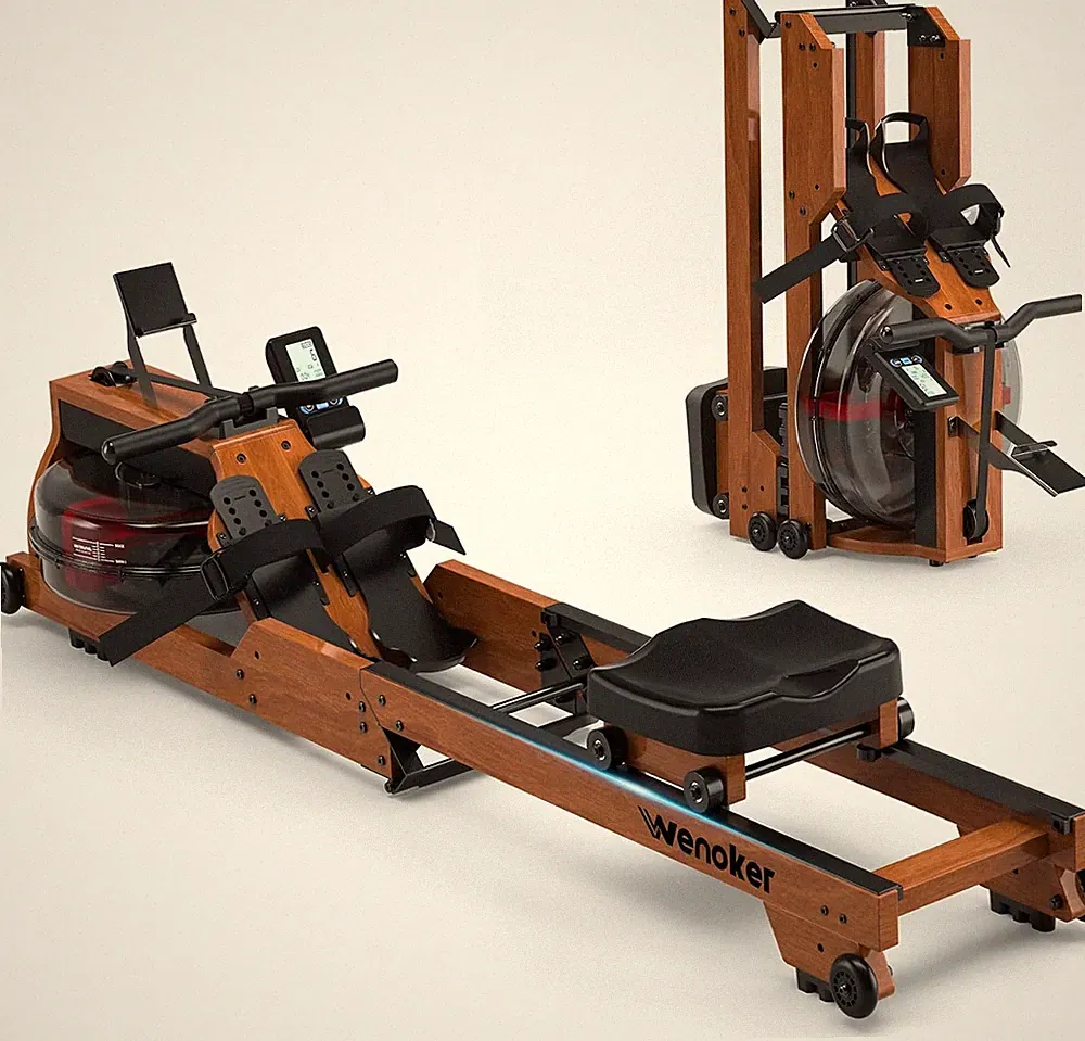 Wooden Water Rowing Machine Foldable 350 LBS Capacity Rower Home Gym Fitness New