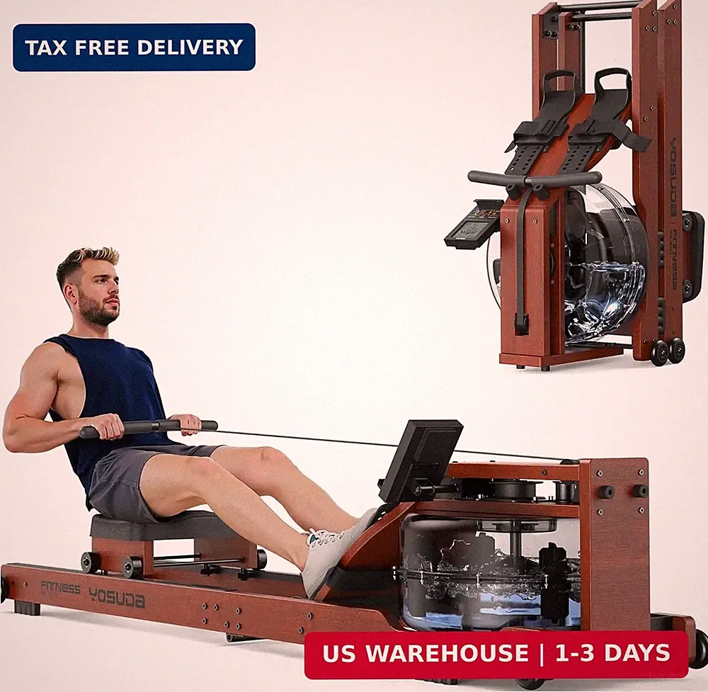 Wooden Water Rowing Machine Foldable Rower 400LBS Capacity Bluetooth Monitor App
