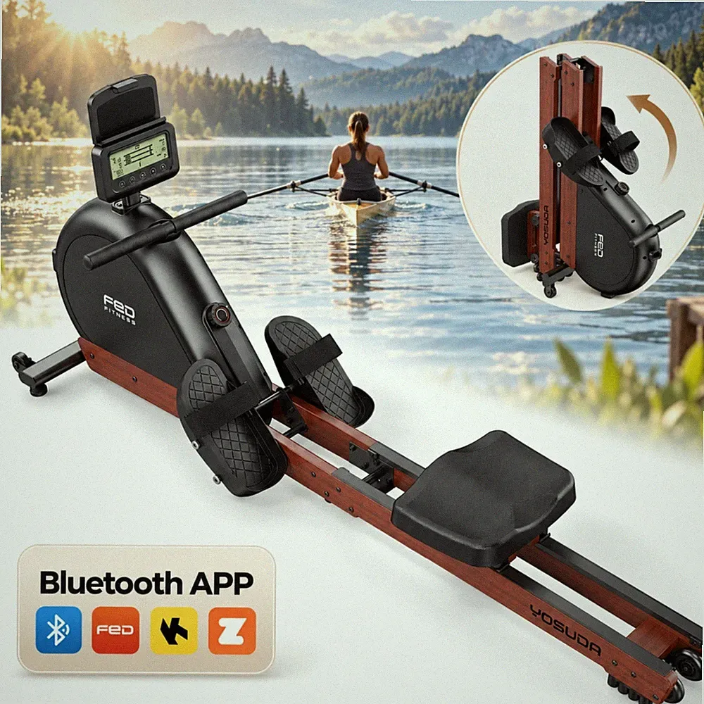 YOSUDA RM11 Magnetic Rowing Machine, 132lb Resistance, Foldable Home Wood Rower